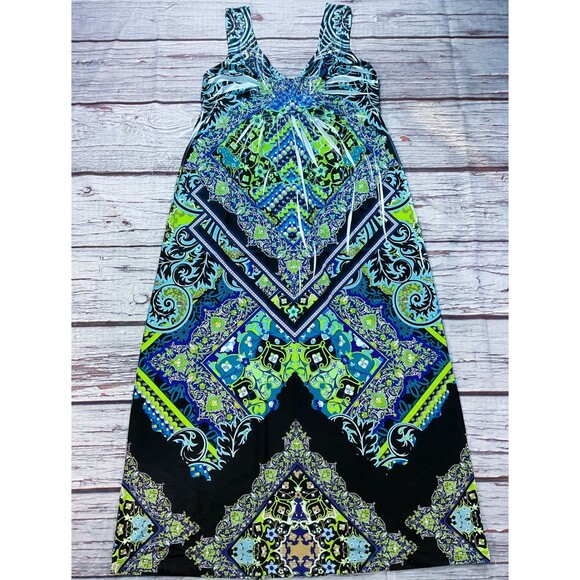 Apt 9 Womens Dress sz XL Blue Multi Print Maxi Pullover Sleeveless Sundress Soft - Picture 2 of 8